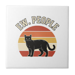 Carreau Chat noir drôle Ew personnes design vintage rétro_