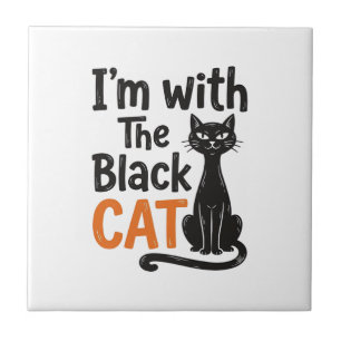 Carreau Chat noir drôle gravure vintage Halloween Design