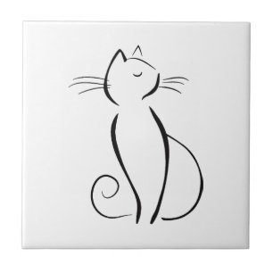 Carreau Chat noir minimaliste sur blanc