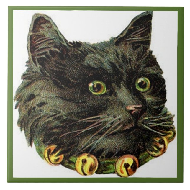 Carreau Chat noir victorien avec col de cloche (Devant)