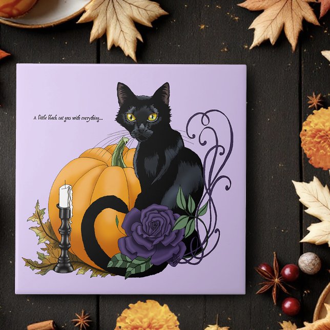Carreau Chat noir violet Rose Citrouille Halloween (Créateur téléchargé)