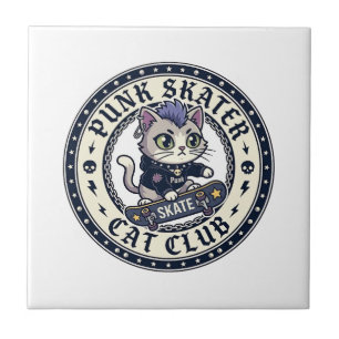 Carreau Chat Punk Skateur Drôle Conception pour Amateur de