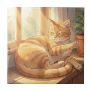 Carreau Chat roux tabby confortable au soleil