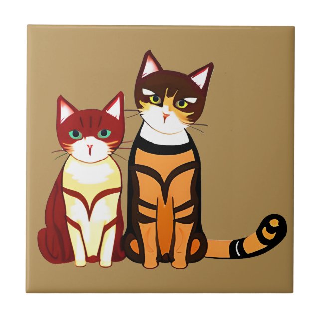 Carreau Chat tigre rayé et chaton gingembre (Devant)