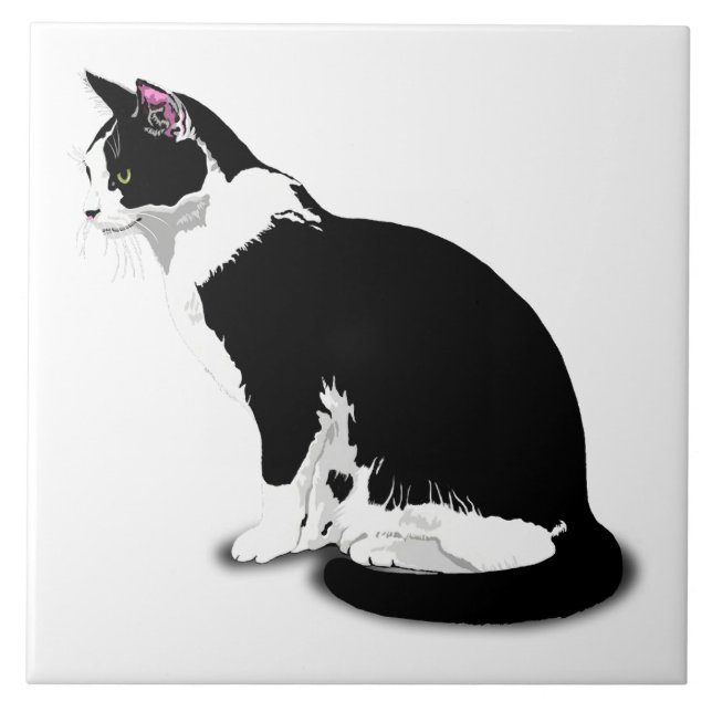 Carreau Chat Tuxedo noir et blanc personnalisé (Devant)