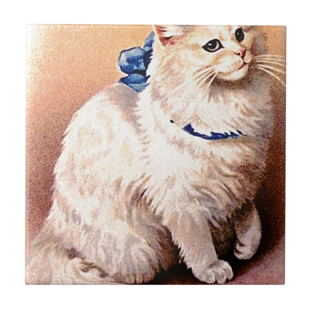Carreau Chat vintage avec Bleu Bow (Devant)