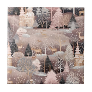 Carreau Château de fantaisie de cerf d'hiver rose (1)
