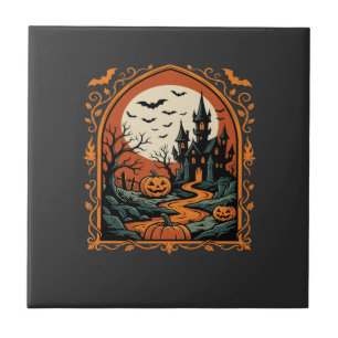 Carreau Château Hanté Halloween Citrouille Lune Vector Art