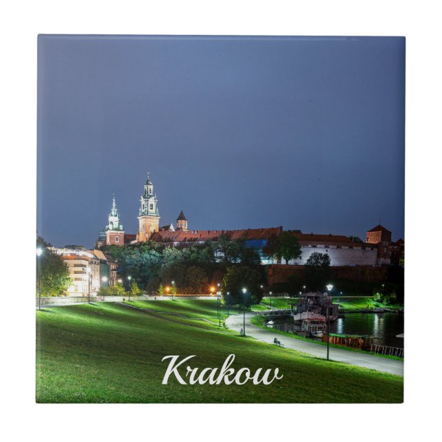 Carreau Château Wawel la nuit à Cracovie, Pologne (Devant)