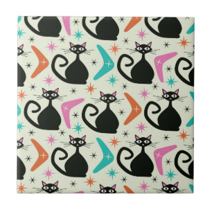 Carreau Chats atomiques noirs du milieu du siècle avec Boo