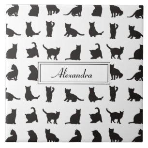 Carreau Chats en Silhouette noire Motif avec prénom