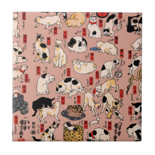 Carreau chats japonais Ukiyo-e Funny kitty
