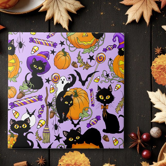 Carreau Chats noirs citrouille Halloween Candy (Créateur téléchargé)