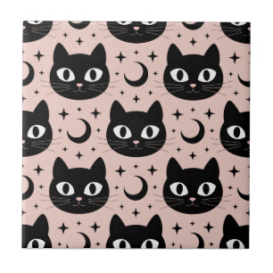 Carreau Chats noirs mignons & Halloween céleste
