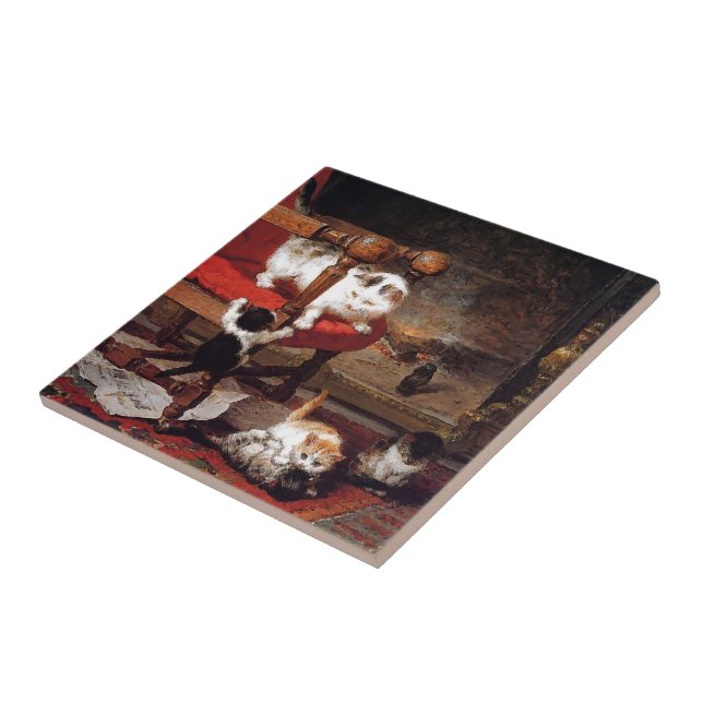 Carreau Chats vintages par la cheminée (Côté)