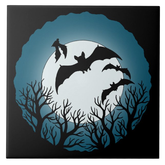 Carreau Chauves-souris et arbres contre la lune (Devant)