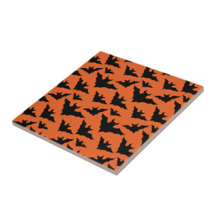 Carreau Chauves-souris noires Halloween orange motif effra