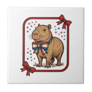 Carreau Chemise à nœud papillon capybara patriotique vinta