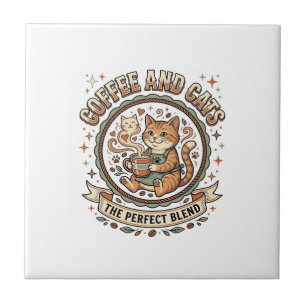 Carreau Chemise d'art vectoriel vintage Café et chats Chat
