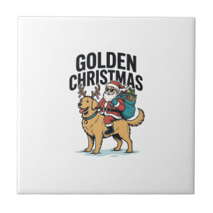 Carreau Chemise de Noël dorée Santa à cheval sur Retriever
