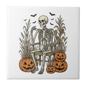 Carreau Chemise Halloween squelette vintage et citrouilles