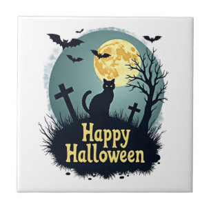 Carreau Chemise Joyeux Halloween avec Chat dans Cimetière