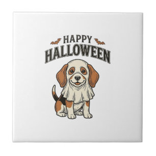 Carreau Chemise vintage gravure de chien fantôme Halloween