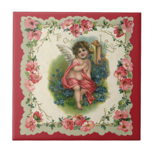 Carreau Cherub victorien de la Saint-Valentin vintage au t