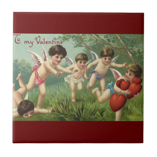 Carreau Cherubs vintages de la Saint-Valentin aux Coeurs d