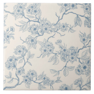 Carreau Chery blossom branches in blue and off white