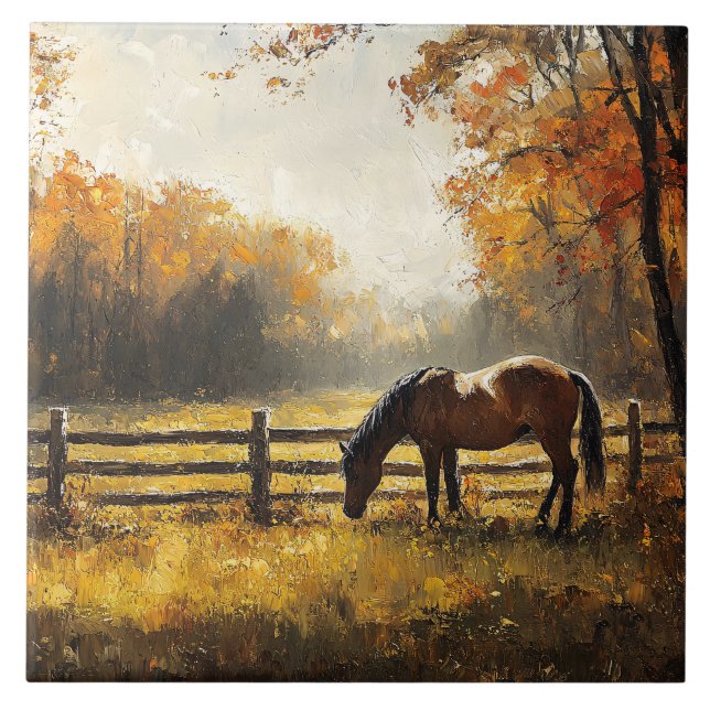 Carreau Cheval dans le champ Golden Hour Peinture (Devant)