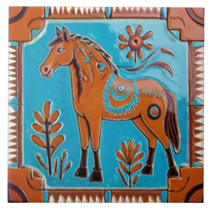 Carreau Cheval dans style Sud-Ouest Sud-Ouest Brown & Bleu
