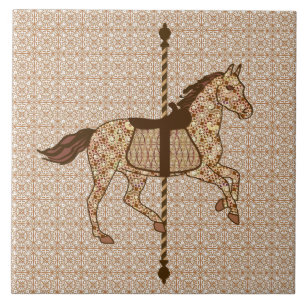 Carreau Cheval de carrousel - Marron chocolat et taupe