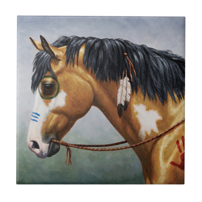 Carreau Cheval de guerre amérindien Buckskin Pinto (Devant)