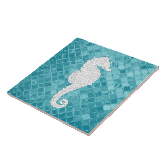 Carreau Cheval de mer sur Aqua Motif de verre de mer (Côté)