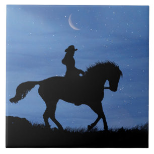 Carreau Cheval et cavalier Starry Night avec Crescent Moon