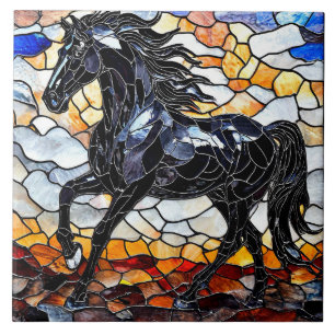 Carreau Cheval noir en vitrail