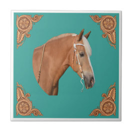Carreau Cheval Palomino Occidental Avec Coins En Cuir