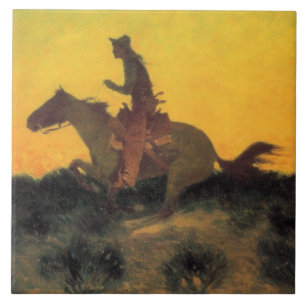 Carreau Cheval Rider contre le coucher du soleil (par Remi