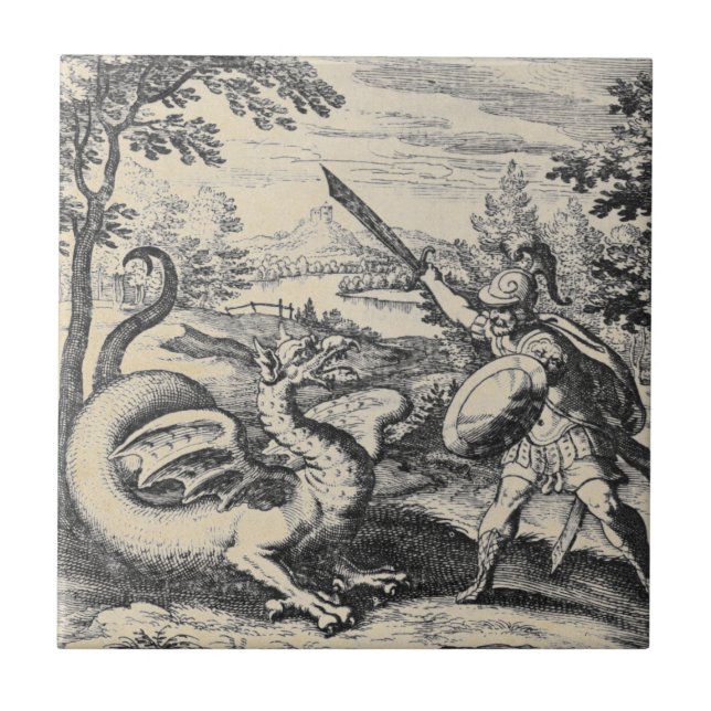 Carreau Chevalier en armure pose le dragon (Devant)