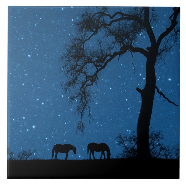 Carreau Chevaux de nuit Starry et Oak Tree Art (Devant)