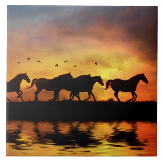 Carreau Chevaux sauvages et art aquatique