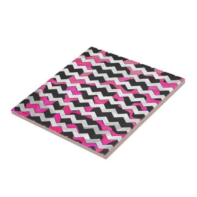 Carreau Chevron Cow Hot rose et noir (Côté)