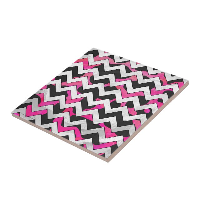Carreau Chevron Cow Hot rose et noir (Côté)