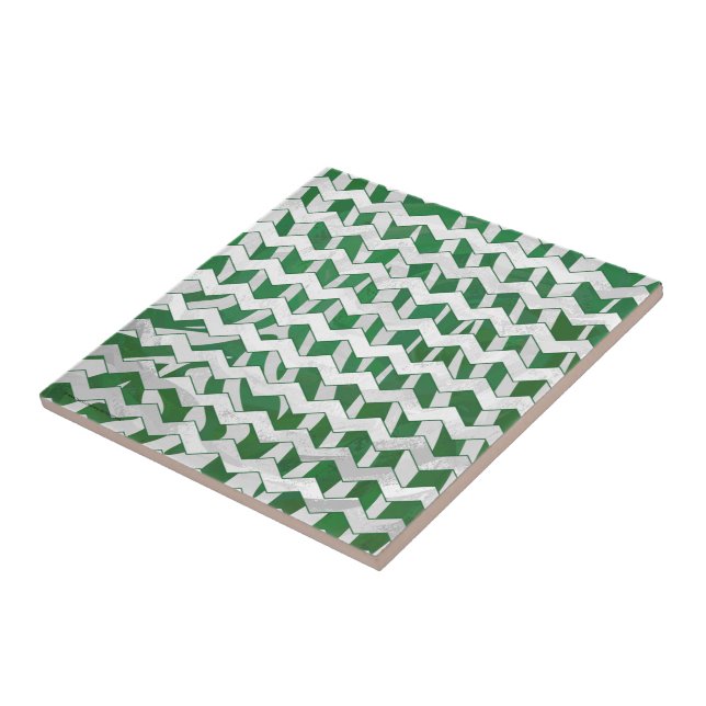 Carreau Chevron Zebra Green et White Print (Côté)