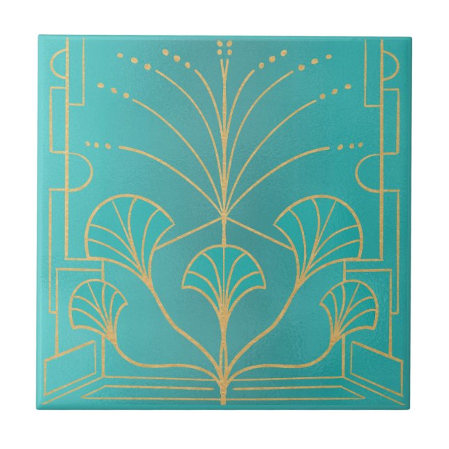 Carreau Chic Art déco aqua bleu mosaïque de fontaine avec  (Devant)