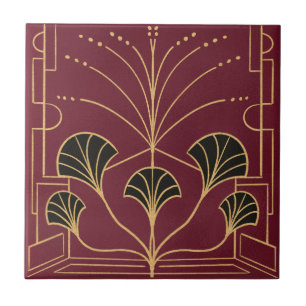 Carreau Chic Art déco cerise rouge fontaine palmiers en tu