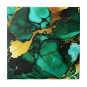 Carreau Chic Elegant vert foncé jaune Faux Marble