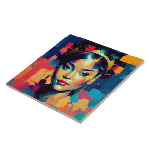 Carreau Chic Gold Foil Colorful Femmes Impasto peinture à 