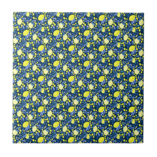Carreau Chic Méditerranéen Rustique Citrons Feuille Bleue